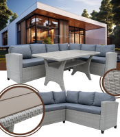 Набір садових меблів «Стокгольм» із техноротангу (кутовий диван з подушками + стіл), Сірий