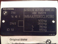 Табличка(шильда,бирка,бляха) с вин кодом на БМВ(BMW)
