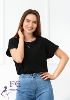 Літня блузка футболка вільного крою «Moment» оптом | Норма і батал Чорний, 42-44