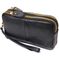 Жіночий клатч на два відділення з натуральної шкіри 722088 Чорний