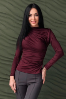 Базовий жіночий лонгслів з драпіруванням «Sweet» | Норма і батал Бордовий, 42-44