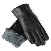 PODIUM Перчатка Мужская кожа-олень S-116 black махра