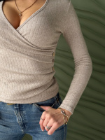 Легка кофтинка в рубчик на запах «Aura» | Норма і батал Мокко, 54-56