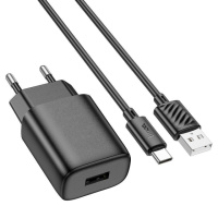 Мережевий зарядний пристрій з кабелем HOCO C134A Solid single-port charger set (Type-C) (EU) Black (6942007621359)