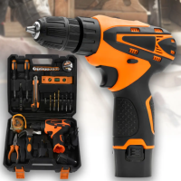 Акумуляторний шуруповерт з набором інструментів та 2 акумуляторами 12В у валізі AT-CD1201-25A