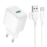 Мережевий зарядний пристрій з кабелем BOROFONE BAS42A Potential single-port QC3.0 charger set(Type-C) 18W White (6941991113802)