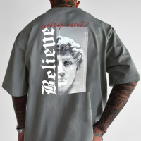 Футболка сіра оверсайз з ДТФ принтом | 57-189