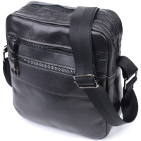 Класична чоловіча сумка месенджер із глянсової натуральної шкіри 722846 Чорна