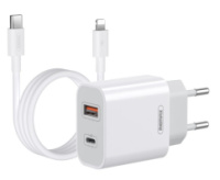 Мережевий зарядний пристрій Remax Surie 2 порти USB + Type-C 20W PD+QC + кабель Type-C/Lightning 1M Білий (RP-U68-L)