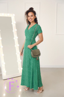 Літня довга сукня з короткими рукавами «Lia» оптом | Розпродаж моделі 44, Зелений