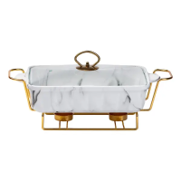 Мармитница настольная фарфоровая 1.5 литра мармит прямоугольный 35х19х11.5 см для вторых блюд Мрамор белый HP1029