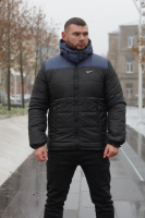 Комплект чоловічий Nike: куртка зимова «Frost» синьо-чорна + штани з тринитки утеплені чорні