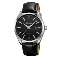 Чоловічий годинник Skmei 2490SIBK Silver-Black з мінеральним склом та шкіряним ремінцем