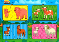 Дерев'яний пазл, «Де моя мама? - домашні тварини», Рамка-вкладка для малят.