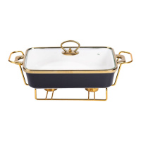 Мармит фарфоровый со стеклянной крышкой 35.5х19х15.5 см на металлической подставке 1.5 л Черный HTJ-1002