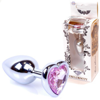 Анальна пробка з рожевим кристалом серце S «Jewellery silver heart plug rose» від Boss Series