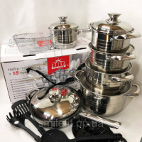 Набір посуду 18 предметів ASTRA A-2518, каструлі з нержавіючої сталі, каструлі з кришками, гарні каструлі