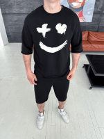 Комплект футболка та шорти чорного кольору з ДТФ принтом (оверсайз)