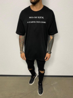 Футболка чорна з мерчем чоловіча | 58-129