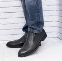 Зимние черные кожаные ботинки без шнурка