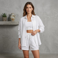 Костюм женский летний тройка рубкашка с майкой и шорты Fashion 6931 20582 белый