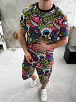 Різнокольоровий чоловічий легкий літній спортивний костюм з яскравим принтом