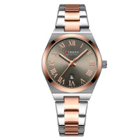 Жіночий годинник Curren 9095 Gold-Silver-Brown з мінеральним склом та сталевим браслетом