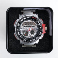 Часы наручные QUAMER в коробке, браслет карбон, dual time, waterproof с KF-122 красными вставками