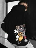 Чорне чоловіче комфортне оверсайз худі зі стильним принтом