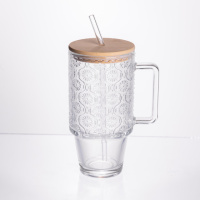 Кружка стеклянная с крышкой и трубочкой 750 (мл) чашка с трубочкой и крышкой  на подарок HP-19-48N