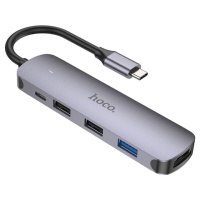 Мультиадаптер хаб Hoco HB27 5в1 Type-C to USB 3.0 (F)/ 2 USB 2.0 (F)/ HDMI (F)/ Type-C (F) PD 60W 0.135m черно-серый