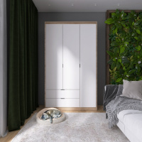 Шкаф распашной для одежды с выдвижными ящиками (штанга - полки) Эверест Сити-1200 120,2х50х204,6 см Дуб сонома/Белый (DTM-071126)