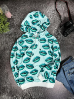 Принтований бірюзовий худі з капюшоном | 6-167