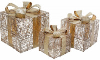 Набор декоративных подарков - 3 коробки 15х20см, 20х25см, 25х30см с LED-подсветкой, шампань с золотом