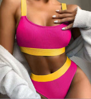 Купальник женский раздельный с топом в рубчик 7947 M малиновый