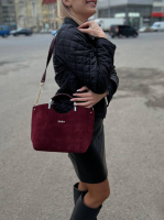 Бордо - натуральний замш — три відділення - стильна, молодіжна та елегантна сумка — топ продажів  (2049-1)