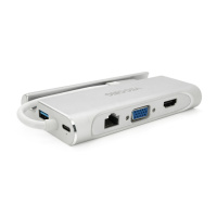 Хаб-конвертор VEGGIEG TC07-S Type-C (папа) на Type-C(мама) + USB3.0*3(мама) + HDMI(мама) + RJ45, 10см, Silver, Box