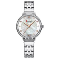Жіночий класичний годинник Curren 9087 Silver-White з перламутровим циферблатом та металевим браслетом
