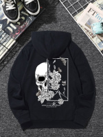 Чоловіче чорне стильне оверсайз худі з трендовим принтом