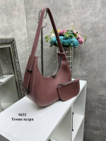 Темна пудра - стильний, якісний, каркасний комплект сумочка + гаманець (0432)