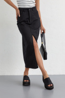 Коттонова мідіспідниця з розрізом — чорний колір, L (є розміри)