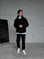 Оверсайз костюм Baza чорний худі чорні штани  RD446/RD450