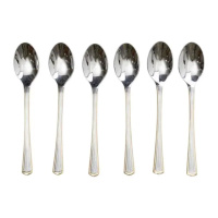 Набор чайных ложек 6 штук красивые ложки для чая из нержавеющей стали 15.3 см Серебро с золотой обводкой HP-20-33