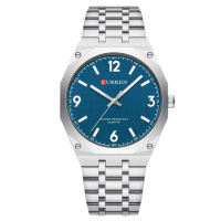 Чоловічий класичний годинник Curren 8504 Silver-Blue зі сріблястим браслетом та синім циферблатом