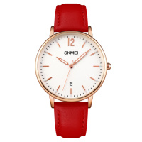 Жіночий годинник Skmei 1724RGRD Rose Gold-Red з червоним шкіряним ремінцем та календарем
