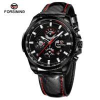 Чоловічий механічний годинник Forsining 6909 All Black Leather з автопідзаводом та календарем