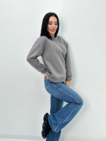 Жіночий теплий батник «Wear» Турція оптом |Батал | Розпродаж моделі Сірий, 50-52