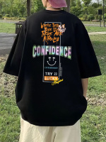 Чорна модна чоловіча оверсайз футболка з яскравим принтом