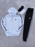 Костюм у стилі Nike лампас білий.  білий Зіп худі чорні штани