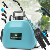 Ручной опрыскиватель аккумуляторный на 8 литров наплечный портативный для сада и огорода садовый пластиковый бирюзовый